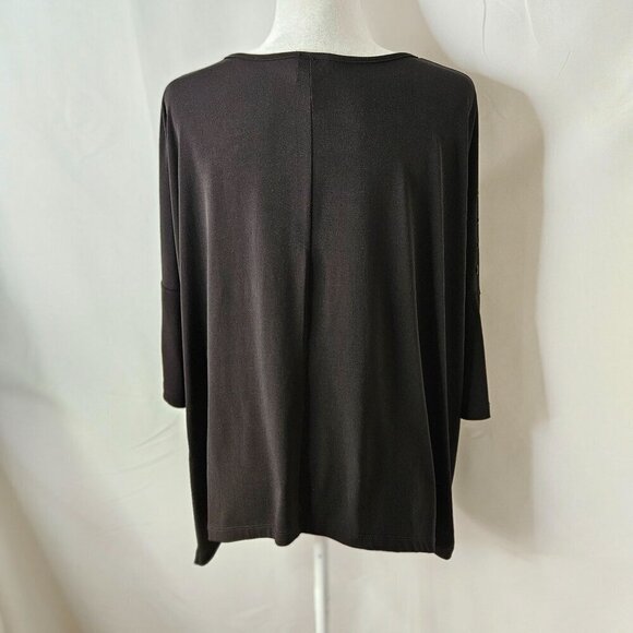 Clara Sunwoo Black Knit Top Dolman Sleeve Asymmetrical Pullover Button Detail - Picture 4 of 10